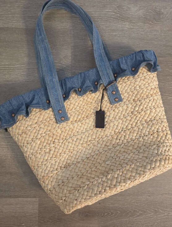 Ralph Lauren Jean Co. Handbags - Vintage Ralph Lauren Straw Tote Bag ~ Denim Trim ~ Beach ~ Boho ~ Summer